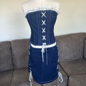 Fashion Nova Blue and White Denim-Inspired Corset set